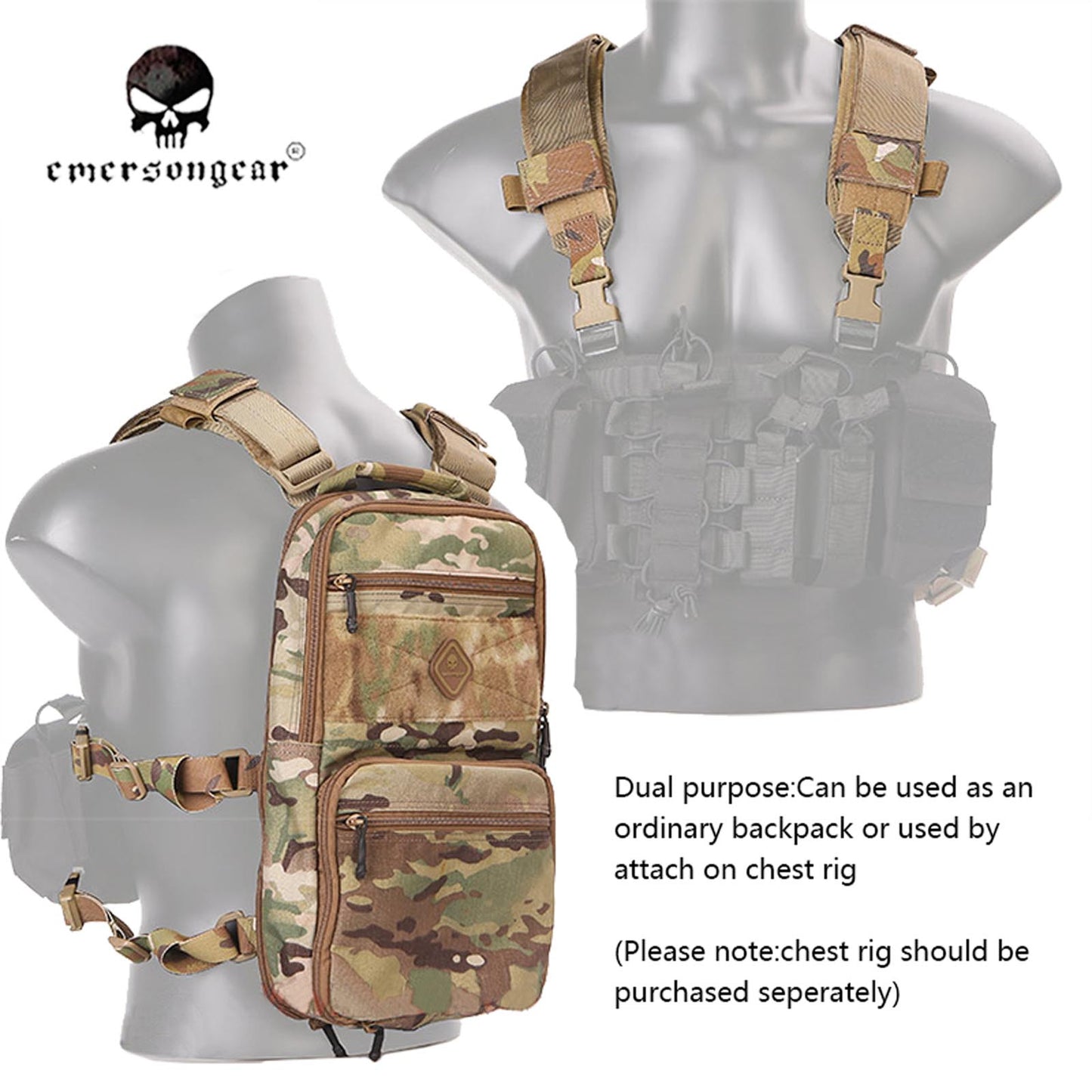 Emerson Tactical Hydration Backpack Molle Pouch Military Travel Multi-purpose Shoulder Bag EM9324